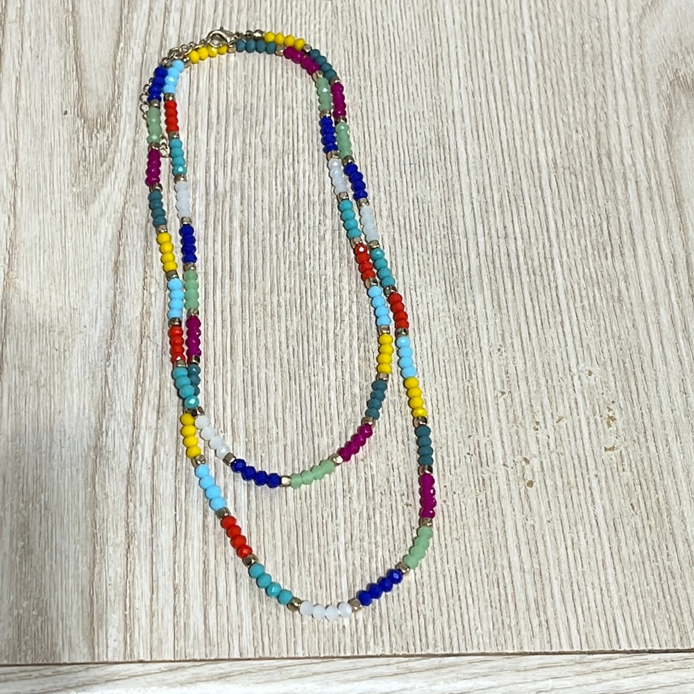 Rainbow bead long necklace